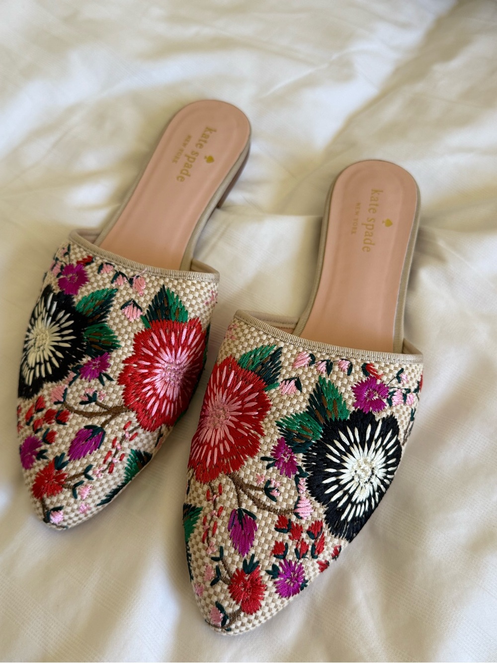 Kate Spade Pink Floral Embroidered Slip-On Mules